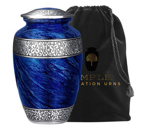 Urna Funeraria Artesanal Azul y Plateada, Estilo Americano/Europeo, Duradera, de 10 Pulgadas, con Bolsa de Terciopelo, Ecológica y con Diseño Personalizable - Product Image 3