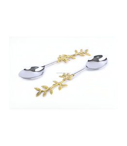 Ensemble de serveurs à salade en métal de qualité supérieure avec motif de fleurs et de feuilles pour restaurant, mariage ou fête - Product Image 4