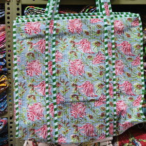 Cotton Hand Embroidery Block Printed Traditional Indian Handcrafted Storage Tote <b>Bags</b> Large Capacity - Product Image 1