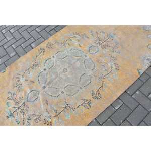 Turkish Vintage Rug 3.8x7.5 ft, <b>Yellow</b> Southwestern <b>Wool</b> Rug - Product Image 5