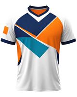 T-shirt de sport pour homme à col en V, blanc, bleu marine, orange, vert sarcelle, imprimé en blocs de couleur, polyester, séchage rapide, respirant, maillot de sport OEM