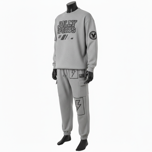 Ensemble t-shirt et jogging en coton poly premium, tissu gaufré marron, avec logo personnalisé imprimé sur t-shirt et pantalon, pour homme. - Product Image 6