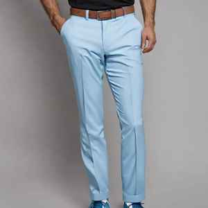 Pantalon habillé pour homme, coupe slim décontractée, respirant, écologique, 100% coton, léger, design chiné, devant plat, taille mi-haute, coupe droite - Product Image 5
