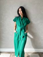 Robe Kimono d'été en lin vert bio, faite main, à manches courtes, style féerique, pour femme