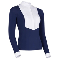 Chemises de concours d'équitation pour femmes avec logo personnalisé, sous-couche en Spandex/Nylon avec fermeture éclair en cuir véritable