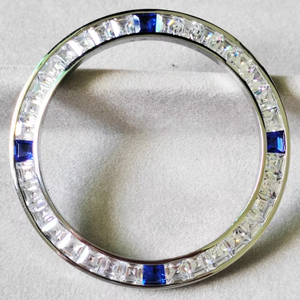 Custom EXPORTS Luxira Jewels Ruby Gems Stainless Steel Handmade <b>Watch</b> Bezel <b>Ring</b> White Blue Baguette Sapphire Style Square - Product Image 1