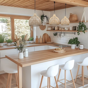 Handwoven Round <b>Pendant</b> <b>Light</b> Lampshade Water Hyacinth Ceiling <b>Light</b> Kitchen Island Home Accessories in <b>Rattan</b> Bamboo Metal - Product Image 3