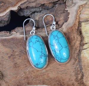 Boucles d'oreilles pendantes en argent sterling et or, turquoise bleue, faites à la main, bijoux en pierres précieuses naturelles, cadeau de haute qualité pour femmes - Product Image 2