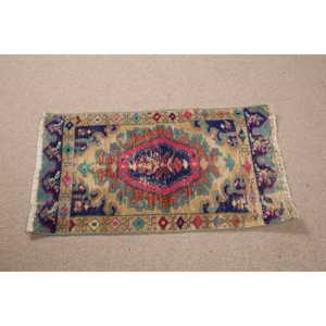 Alfombra Turca Vintage de 1.6x2.8 pies, Alfombra Pequeña, Alfombra de Lana Azul - Product Image 4