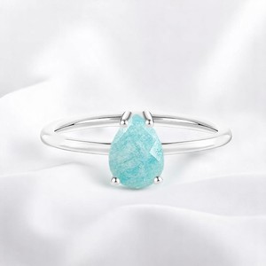 Juego de puntas Amazonita Pera Anillo de banda facetada en plata para bodas y fiestas con moissanita como piedra principal - Product Image 1