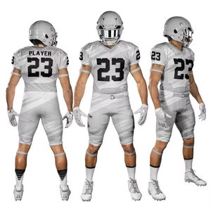 ชุดเสื้อฟุตบอลสีเทาสีฟ้าสำหรับเยาวชนชุดเครื่องแบบฟุตบอลอเมริกัน100% โพลีเอสเตอร์ออกแบบได้ตามต้องการ - Product Image 3