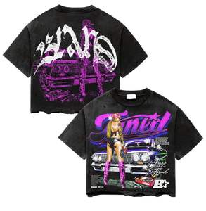 Moda novedosa 2025, camisetas con serigrafía personalizada para hombre, Camiseta holgada Vintage lavada de talla grande 100% de algodón con dobladillo desgastado para hombre - Product Image 1