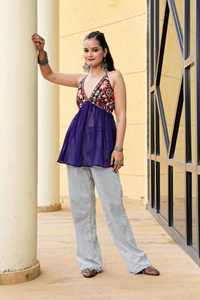 <b>Women</b> High Quality Backless Cotton Georgette <b>Kurti</b> Embroidered Mirror Work Traditional Navratri Festival Outfit <b>for</b> Best Price - Product Image 4