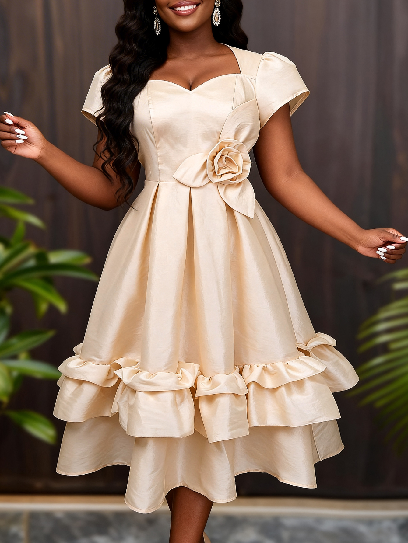 sachin and babi light blue dress R.Vivimos Women's Summer Linen Lantern Sleeves Ruffled Off Shoulder A-Line  Midi Dresses main image 1