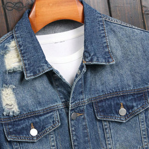<b>Mens</b> Distressed Button Front Denim <b>Jacket</b> Pocket Ripped Design Single Breasted Regular Sleeve Casual Medium Wash <b>Long</b> Sleeve - Product Image 5