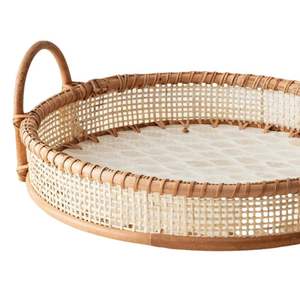 Plateau rond en rotin de Style rustique avec poignée personnaliser la taille pour les articles de café de Table et de cuisine du Vietnam - Product Image 3