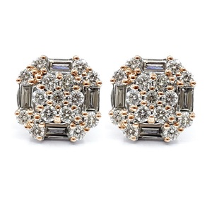 Boucles d'oreilles simples en or rose massif 18 carats de haute qualité, diamants véritables taille brillant, cadeau mignon pour fiançailles et mariage, bijoux fins - Product Image 1