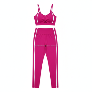 Conjunto de Yoga de 2 Piezas Personalizado OEM para Mujer, Sujetador Deportivo Fruncido y Leggings de Cintura Alta con Ribete en Contraste, Ropa Deportiva sin Costuras para Gimnasio - Product Image 6