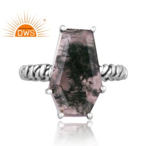 Best Selling Oxidized Sterling Silver Natural <b>Green</b> Moss Agate Gemstone Stackable Ring Jewelry Manufacturer - Product Image 2