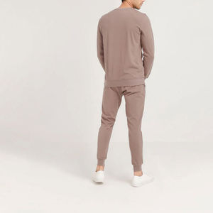 Conjunto de chándales de dos piezas de lana de algodón 100% para hombre al por mayor, jersey liso, sudadera, Camiseta deportiva de cuello redondo - Product Image 3