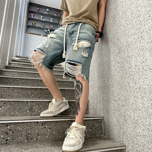 2025 Customizable <b>Men's</b> High Quality Breathable Denim Jorts Premium Stylish Washed Design Distressed Streetwear Party Rivet - Product Image 1