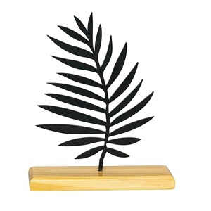 Figurine de feuille en métal noir exquise avec base en bois Objet décoratif idéal pour les maisons élégantes contemporaines - Product Image 1