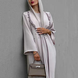 Luxueux dubaï Abaya ouvert épars perlé soie Anti-rides musulman robe complète haute qualité personnalisé modestie printemps automne - Product Image 2