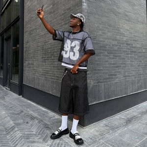 เสื้อยืดแฟชั่นส่งต่อขนาดใหญ่กว่าปกติพิมพ์ลายสกรีนได้เสื้อเจอร์ซี่ผ้าฝ้าย100% ถักดีไซน์ไหล่ตก - Product Image 5