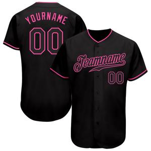 Maillot de baseball authentique personnalisé en noir-vêtements de sport roses avec motif imprimé - Product Image 1