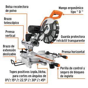 Sierra ingletadora compuesta deslizante de doble bisel de 12 pulgadas, eléctrica de 2 3/4 HP con línea láser para metal y madera (hoja de sierra para madera incluida) - Product Image 5