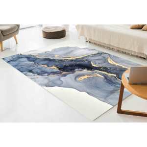 Tapis bleu marbré : Tapis d'appoint moderne abstrait scintillant, tapis doux non tissé - Product Image 1