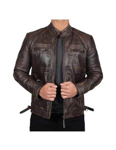 Blouson en cuir unisexe de style classique, tailles américaines, pour moto, col montant, veste en cuir personnalisée pour homme - Product Image 2