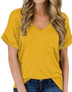 Camiseta elástica personalizada para mujer, camiseta de manga corta con cuello de pico, camisa de hombro caído y pantalones rasgados, precio barato - Product Image 5