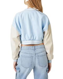 Blousons universitaires personnalisés avec broderie lettre B, couleur ciel, vente en gros, logo personnalisé, blouson universitaire vierge de haute qualité - Product Image 5