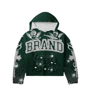 Hoodie unisexe coupe courte et ample en molleton 100% coton, avec patch appliqué personnalisé, impression numérique, effet délavé soleil et usé, pour homme - Product Image 2