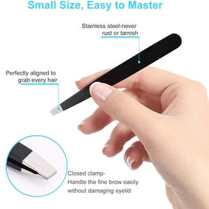 Juego de pinzas para cejas negras de acero inoxidable de alta calidad con tijeras y estuche de cuero Juego de herramientas para cejas - Product Image 5