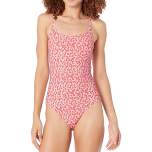 Traje de baño de una pieza para mujer, con ribete de encaje, cuello redondo, corte alto, talla grande, de spandex/poliéster - Product Image 3