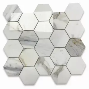 G33XP calacatta หินอ่อน calcutta ทอง3นิ้วกระเบื้องโมเสคหกเหลี่ยมหินขัดธรรมชาติสำหรับห้องนอนทางเข้าบันไดพื้นผิว honed - Product Image 1