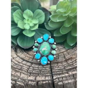 Bobby Johnson Golden Hill & Sonoran Gold <b>Turquoise</b> Sterling Silver Cluster <b>Ring</b> Size 7 - Product Image 1