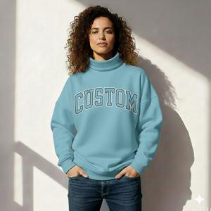 Custom New Logo <b>Women</b> Fall Winter Mock Crew Neck Oversized Mock Neck Letter Print Embroidered Sweater Sweatshirt - Product Image 4