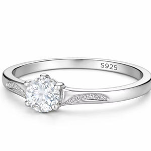 Bague en argent sterling 925 avec une seule pierre, design minimaliste, bague en argent massif pour femmes, bijoux de mode pour tous les jours - Product Image 1