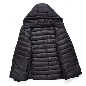 Veste matelassée légère à capuche noire pour homme, manteau d'hiver imperméable et chaud pour l'extérieur, tenue décontractée, taille XS, teinte unie - Product Image 3