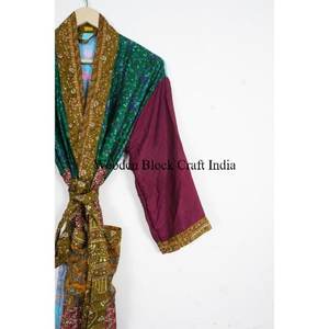 Handmade Elegant <b>Long</b> Silk Floral Sari <b>Kimono</b> Women High Quality Vintage Patchwork Bridesmaid <b>Robes</b> Free Size Summer Autumn - Product Image 3