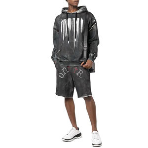 Sweat-shirt homme vintage en molleton français surdimensionné à épaules tombantes, ourlet côtelé lavé, patchwork en maille, imprimé délavé de haute qualité - Product Image 1