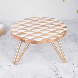 Premium Ins Style wood Resin Inlay <b>Dessert</b> Stand Modern Metal Pedestal Cake Plate for Birthday, Wedding, and Party Decoration - Product Image 2