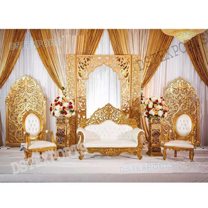 Classy Wedding Golden Reception Stage Indian Wedding <b>Engagement</b> Stage Glamorous South Asian Wedding Stage - Product Image 1