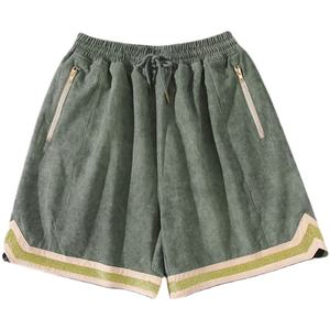 <b>Mens</b> <b>green</b> athletic <b>shorts</b> with zipper pockets beige trim breathable workout training gym basketball sportswear - Product Image 1