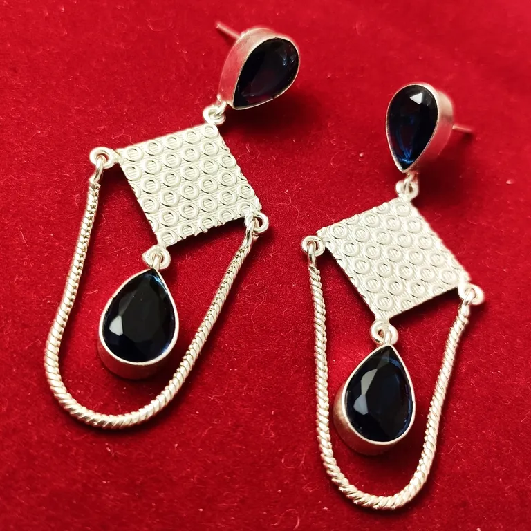Blue Topaz Quartz Garnet Stone With Black Topaz Earrings 925 Sterling Silver Earrings Indian Jewelry Supplier For Woman Girl