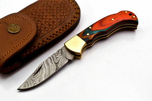 Couteau pliant damas à manche en bois de qualité supérieure | Traqueurs de chasse professionnels couteaux de poche de voyage en plein air Logo personnalisé - Product Image 5