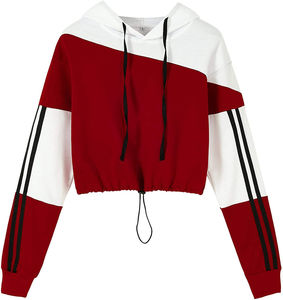 Sweat-shirt à capuche pour femmes, design OEM, 100% coton, bande latérale, couleur contrastée, ample, manches longues - Product Image 5